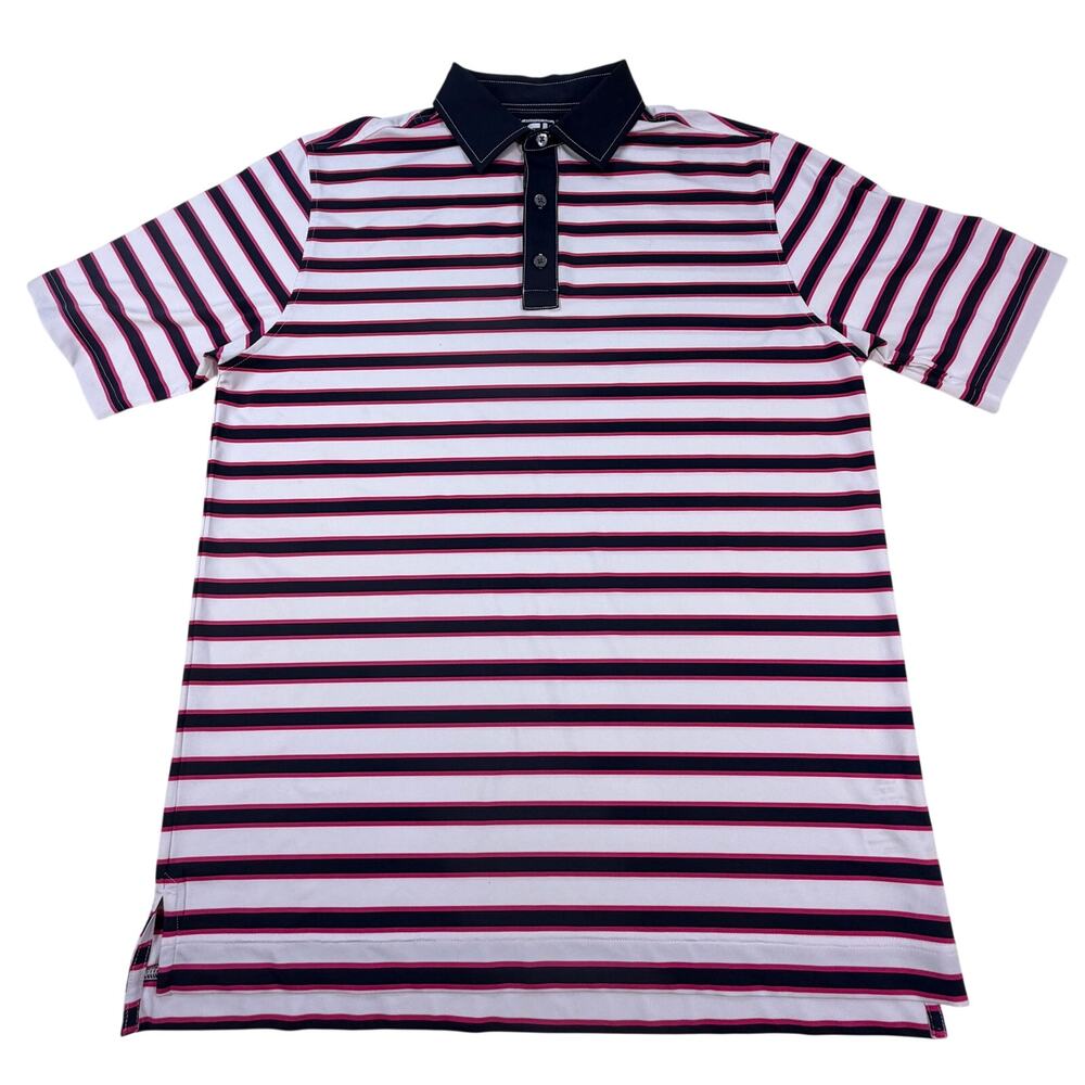 Footjoy Stretch Golf Logo Athletic Fit Polo Shirt Blue White Pink Men Lg